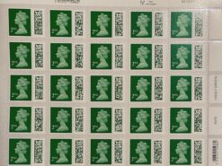 2nd Class Green QR barcoded self adhesive stamps in business sheet format