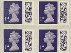 50 x 1st class Purple self adhesive stamps with QR code and on business sheet format