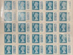 50 x 1st large letter Turquoise self adhesive stamps with QR code and on business sheet format