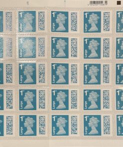 50 x 1st large letter Turquoise self adhesive stamps with QR code and on business sheet format