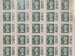 2nd large Pine Green GR bardoded postage stamps